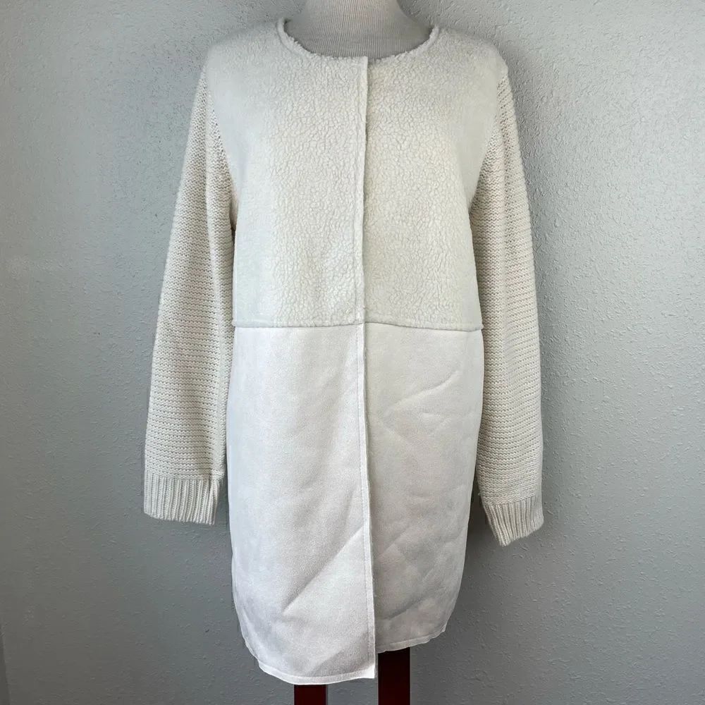 Anthropologie Dor Dor Couture Cream Button Down Fleece Jacket Size L EUC